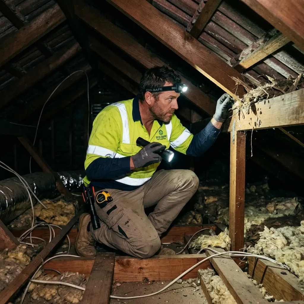 Technician locating dead rodents inside a Newcomb wall cavity with detection equipment